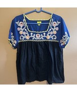 Roberta Roller Rabbit Square Neck Blouse Floral Embroidered Peasant Size... - $34.95