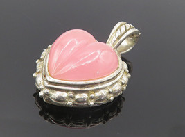 JUDITH RIPKA 925 Silver - Vintage Rose Quartz Love Heart Drop Pendant - PT6230 - £68.71 GBP