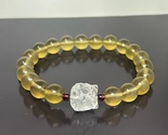 Natural 10mm Citrine Beaded Bracelet Clear Quartz Carved Guardian Lion G... - $49.99
