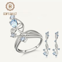 Natural Sky Blue Topaz Gemstone Cute Flower Jewelry Sets 925 Sterling Silver Ear - $90.51