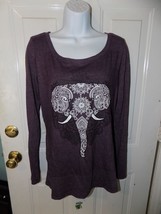 Next Level Purple Long Sleeve Elephant Fitted Shirt Size XL Women&#39;s EUC - £14.41 GBP