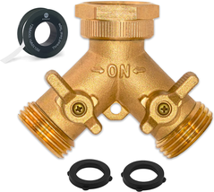 Morvat Heavy Duty Brass 2 Way Y Splitter Garden Hose Hexagonal Connector with Co - £11.31 GBP