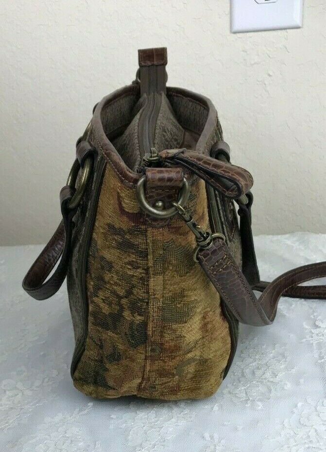 Fossil Tapestry & Leather Crossbody Bag 7" x 9" x 3.5" Vintage Item image 4