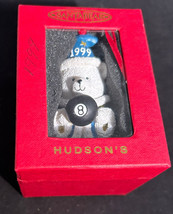 JL Hudson&#39;s Christmas Ornament Santa Bear Holding 8 Ball Wearing a 1999 Hat - £7.90 GBP