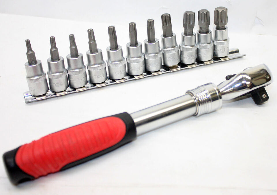 Combo 3/8&quot; Dr. Extendable Ratchet Wrench w/11pc Standard Torx Bit Socket... - $25.23