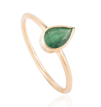 18k Yellow Gold Pear Bezel Set Emerald Solitaire Everyday Ring for Her - £433.05 GBP