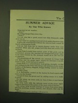 1902 Post Grape-Nuts Cereal Ad - Summer advice by one who knows - £14.48 GBP