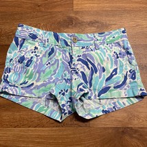 Lilly Pulitzer Lilac Nice Ink Walsh Shorts Cotton Blue Green Womens Size 4 - £22.57 GBP