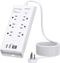 10 FT Surge Protector Power Strip 6 Outlets 4 USB Ports Flat Plug Charge... - $8.46