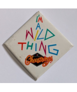 I&#39;M A WILD THING CHEESTRINGS BLACK DIAMOND PINBACK BUTTON ADVERTISING VI... - $20.55 CAD