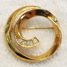 Avon Classic Circle Scatter Pin 1&quot; Gold Plated Rhinestone Brooch ✿ VTG 1980s - £15.83 GBP