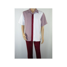 Men MONTIQUE 2pc Walking Leisure Suit Matching Set Short Sleeves 2211 Burgundy image 2
