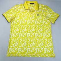 G / Fore Homme Taille L Golf Polo Performance Floral Jaune Logo Club - $47.45