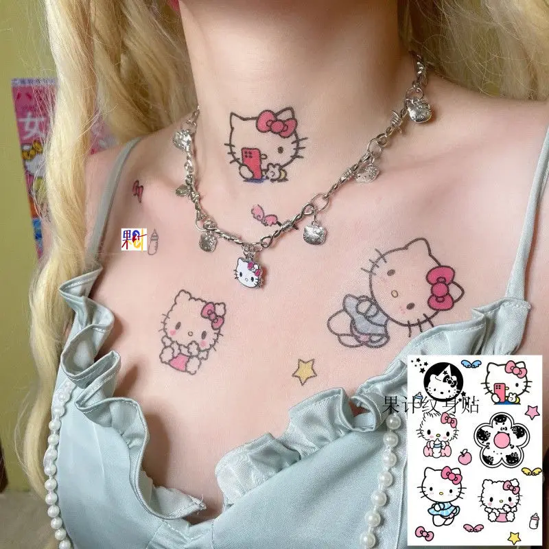 Anime Cartoon Cute Hello Kitty Tattoo Sticker Children&#39;s Fresh Kawaii Waterproof - £10.43 GBP
