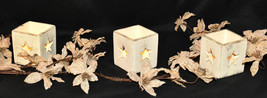Tea Light Candle Holder Painted Terracotta Candle Jar with Star Cutouts New - $15.95