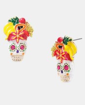 Betsey Johnson RIO Pink Sugar Skeleton Skulls Fruit Hat Post Stud Earrings RARE! - $120.77