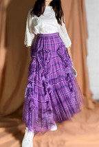 PURPLE Plaid Tulle Skirt Outfit Women Plus Size Ruffle Tiered Tulle Skirt image 2