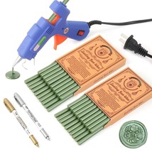 Wax Seal Kits, 40Pcs Pine Green Sealing Wax Sticks With Glue Gun + 2Pcs Wax Seal - £27.17 GBP