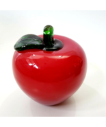 Red Apple Art Glass Fruit with Leaf Collectible Figurine 4&quot; Paperweight - £15.72 GBP