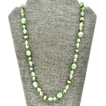 Necklace 24 inch Beaded Silvertone Green - £14.04 GBP
