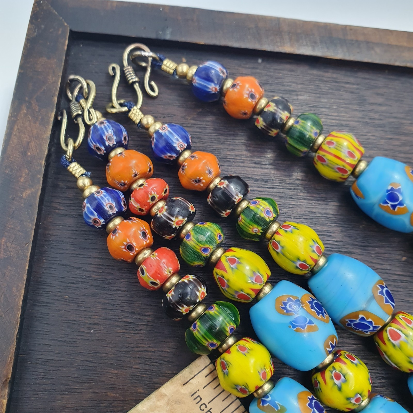 Venetian Inspired Millefiori Glass Beads Strand – Murano Style Floral Mosaic Item image 3
