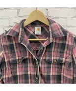 Carhartt Flannel Shirt Womens Sz XS Pink Plaid Long Sleeve Button Down - £23.38 GBP