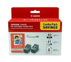 Canon 0615B009 Canon 40 Black &amp; 41 Color Ink Cartridges Photo Paper Combo Pack - £28.85 GBP
