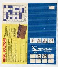 Republic Airlines Ticket Jacket 1983 Las Vegas to Burbank Crossword Puzzle - $17.82