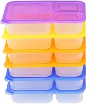 6 Pack - Simplehouseware Color Reusable 3-Compartment Meal Prep Container Boxes  - £25.92 GBP