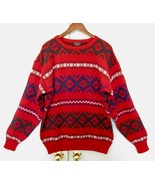 CHAPS Ralph Lauren Shetland Wool Fair Isle Men&#39;s Sweater L Red Green Chr... - £27.62 GBP