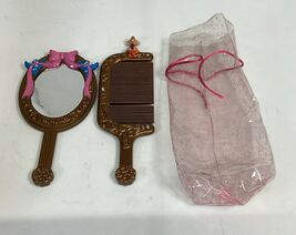 Vintage Cinderella Blue Birds &amp; Ribbons Hand Mirror &amp; Comb With Bag - $16.83