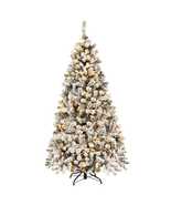 6 Ft Pre-Lit Premium Snow Flocked Hinged Artificial Christmas Tree with ... - $2,427.58 MXN