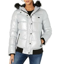 Levi&#39;s Quilted Bomber Jacket Womens Snorkel Hooded Water-Resistant Size L Silver - £59.54 GBP