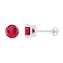 10kt White Gold Womens Round Lab-Created Ruby Stud Earrings 2.00 Cttw - £141.58 GBP