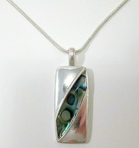 Faux Abalone Oblong Pendant &amp; Shiny Silver Tone Chain Necklace 16&quot; + 3&quot; Extender - £9.25 GBP