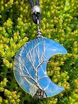 Opalite Moon Pendant Collana Crescent Wire Wrapped Tree Witchy Gioielli e borsa - £11.07 GBP