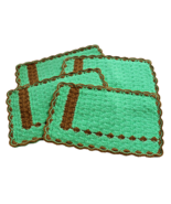 RETRO 4 LOT VINTAGE 1970’s HANDMADE CROCHETED YARN PLACEMATS MATS FAN SC... - £12.70 GBP