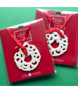 Lenox Pierced Porcelain Wreath Christmas Charm Ornaments Set 2 Macy's Ex... - $21.68