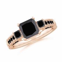 Authenticity Guarantee 
Princess-Cut Black Diamond Three Stone Ring in 14K Ro... - £1,029.04 GBP
