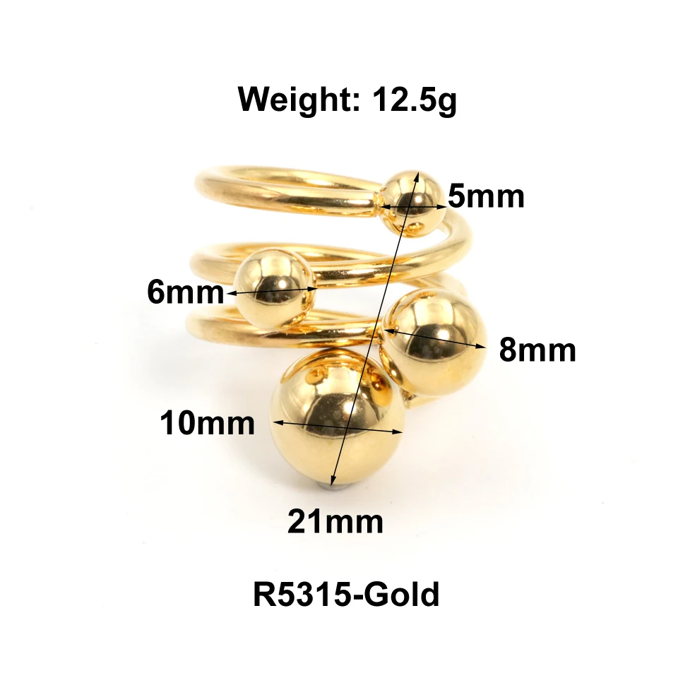 New Original  Design Stainless Steel Round Bead Rings for Women Statement Gold M - £13.71 GBP