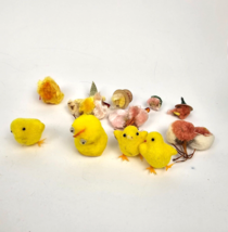 Vintage Easter Chenille Flocked Yellow Baby Chicks Mini Figurines Lot of 8 READ - £15.66 GBP