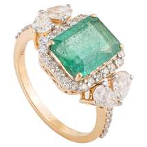 Octagon Cut Natural Emerald Diamond Big Cocktail Ring in 18k Yellow Gold - £2,573.21 GBP