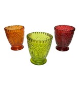 Vintage Hobnail Cut Glass 4&quot; Candle Holders Set of 3 Red Green Orange - $553.61 MXN