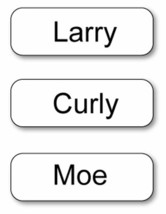 LARRY, CURLY and MOE from the Three Stooges Name Badges Tags pin Fastener Hallow - £22.09 GBP