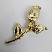 Vintage Estate Long Stem Rose Brooch Pin Gold Tone 2 Inch - £9.85 GBP