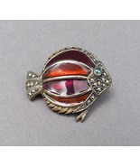 Judith Jack Vintage Sterling 925 Silver Enamel &amp; Marcasite Fish Pin Brooch - £79.23 GBP