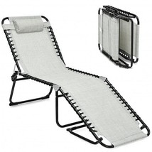 Folding Heightening Design Beach Lounge Chair with Pillow for Patio-Gray - Colo - £112.78 GBP