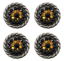 Set of 4 Western Tack Screw Back 1&quot; Engraved Conchos w/ Yellow Rhineston... - $24.74