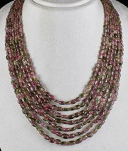 Natural Bi Colors Multi Tourmaline Beads Cabochon 456 Cts Gemstone Necklace - £983.40 GBP