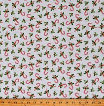 Cotton Christmas Candy Canes Holidays Winter White Fabric Print by Yard D505.77 - £11.20 GBP